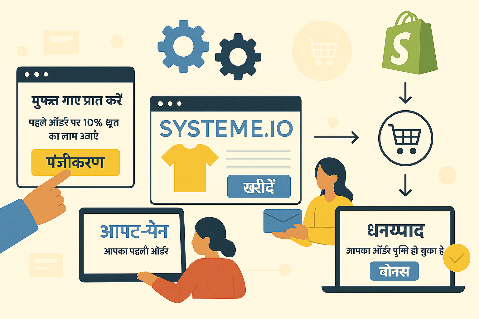 Shopify के लिए फ्री सेल्स फनल बनाएं Systeme.io से