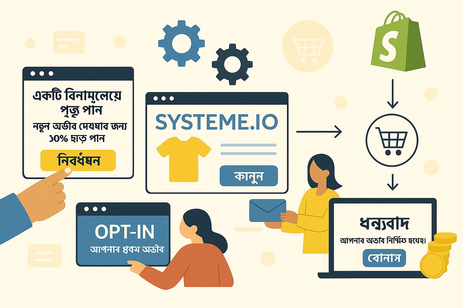 Shopify ফানেল ফ্রি বানান Systeme.io দিয়ে
